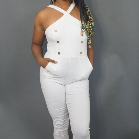 White, Naught-ical Halter Jumpsuit - Picture 1 of 6
